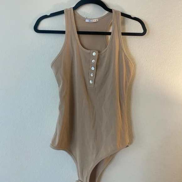 Tan Henley Bodysuit - Picture 4 of 8